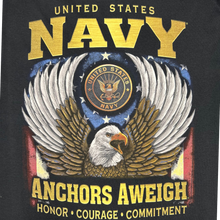 Load image into Gallery viewer, Navy Gold Eagle Anchors Aweigh T-Shirt (Black)