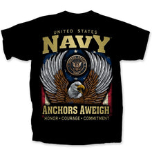 Load image into Gallery viewer, Navy Gold Eagle Anchors Aweigh T-Shirt (Black)