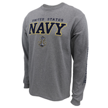 Load image into Gallery viewer, United States Navy Block Anchor Long Sleeve T-Shirt (Grey)