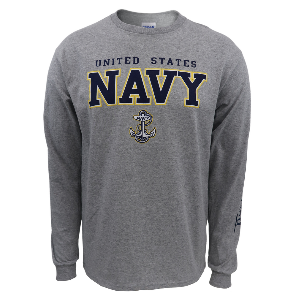 United States Navy Block Anchor Long Sleeve T-Shirt (Grey)