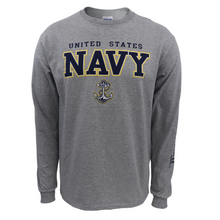 Load image into Gallery viewer, United States Navy Block Anchor Long Sleeve T-Shirt (Grey)