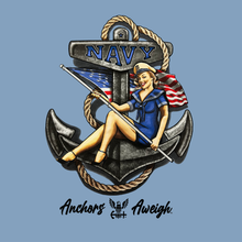 Load image into Gallery viewer, Navy Vintage Pinup T-Shirt (Stone Blue)