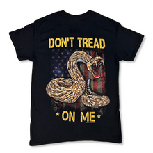 Load image into Gallery viewer, Don&#39;t Tread On Me Worn Flag Snake T-Shirt (Black)