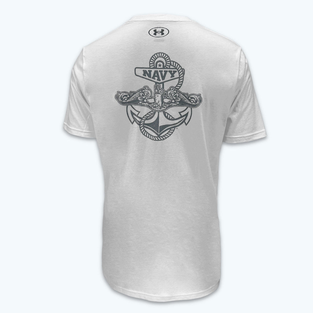 Navy Under Armour Anchor Silent Service Performance Cotton T-Shirt (White)