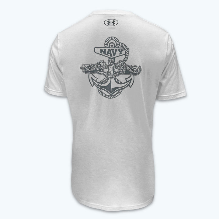Navy Under Armour Anchor Silent Service Performance Cotton T-Shirt (White)