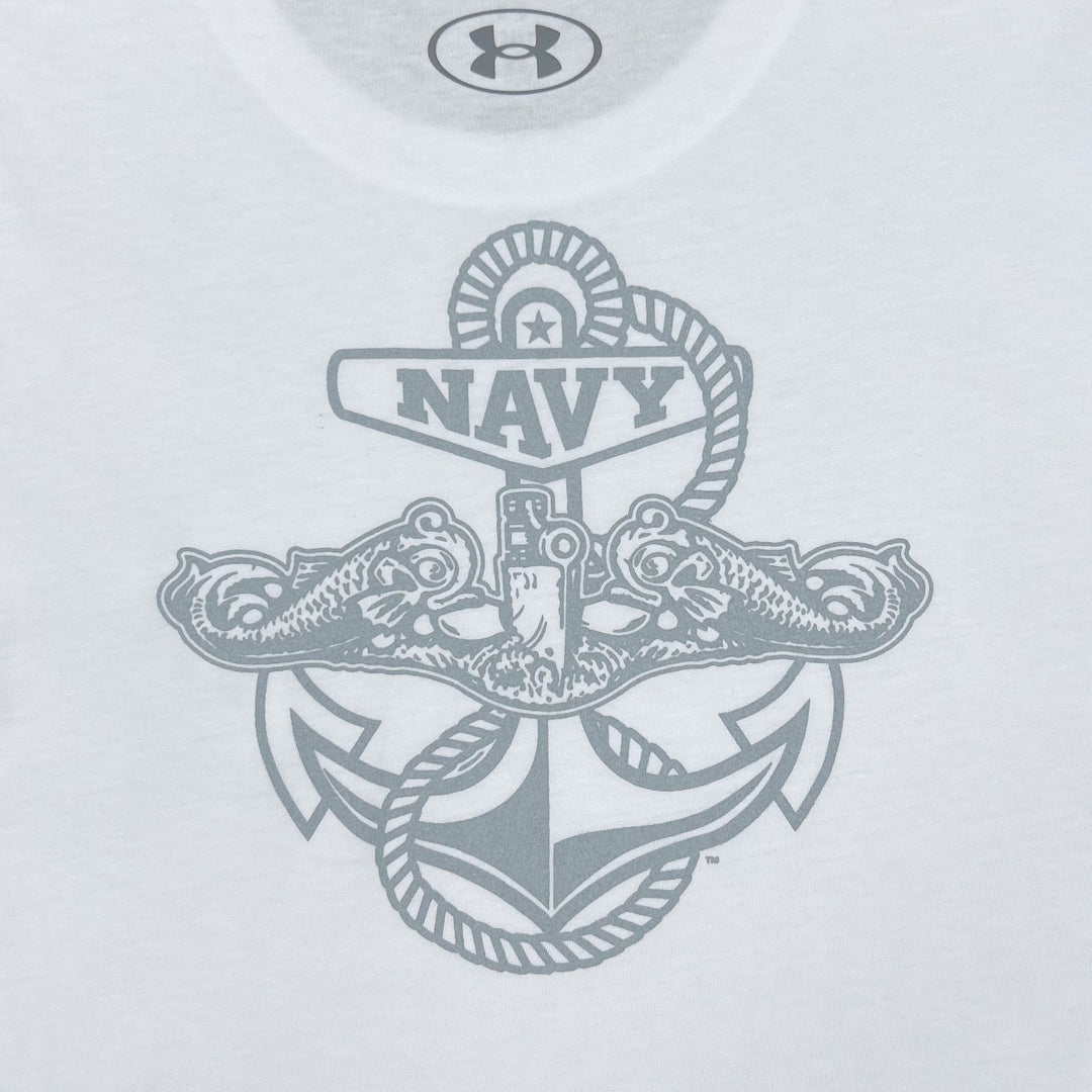 Navy Under Armour Anchor Silent Service Performance Cotton T-Shirt (White)