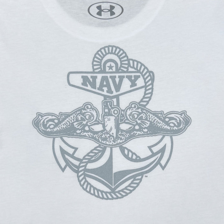 Navy Under Armour Anchor Silent Service Performance Cotton T-Shirt (White)
