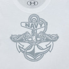 Load image into Gallery viewer, Navy Under Armour Anchor Silent Service Performance Cotton T-Shirt (White)