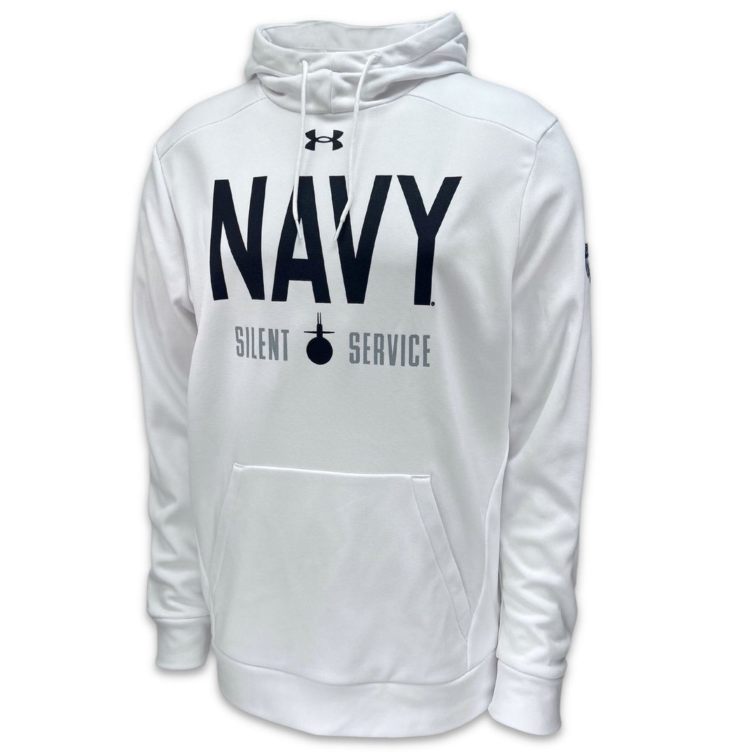 Navy Under Armour Silent Service Fleece Hood (White)