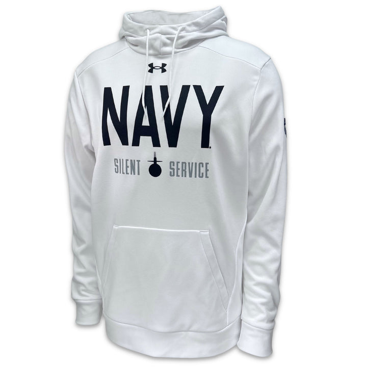 Navy Under Armour Silent Service Fleece Hood (White)