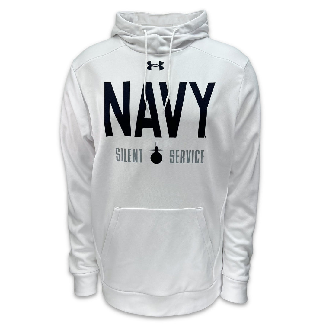Navy Under Armour Silent Service Fleece Hood (White)