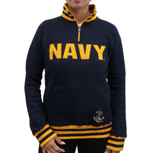 Load image into Gallery viewer, Navy Ladies Tackle Twill Fleece Stripe 1/4 Zip (Navy)
