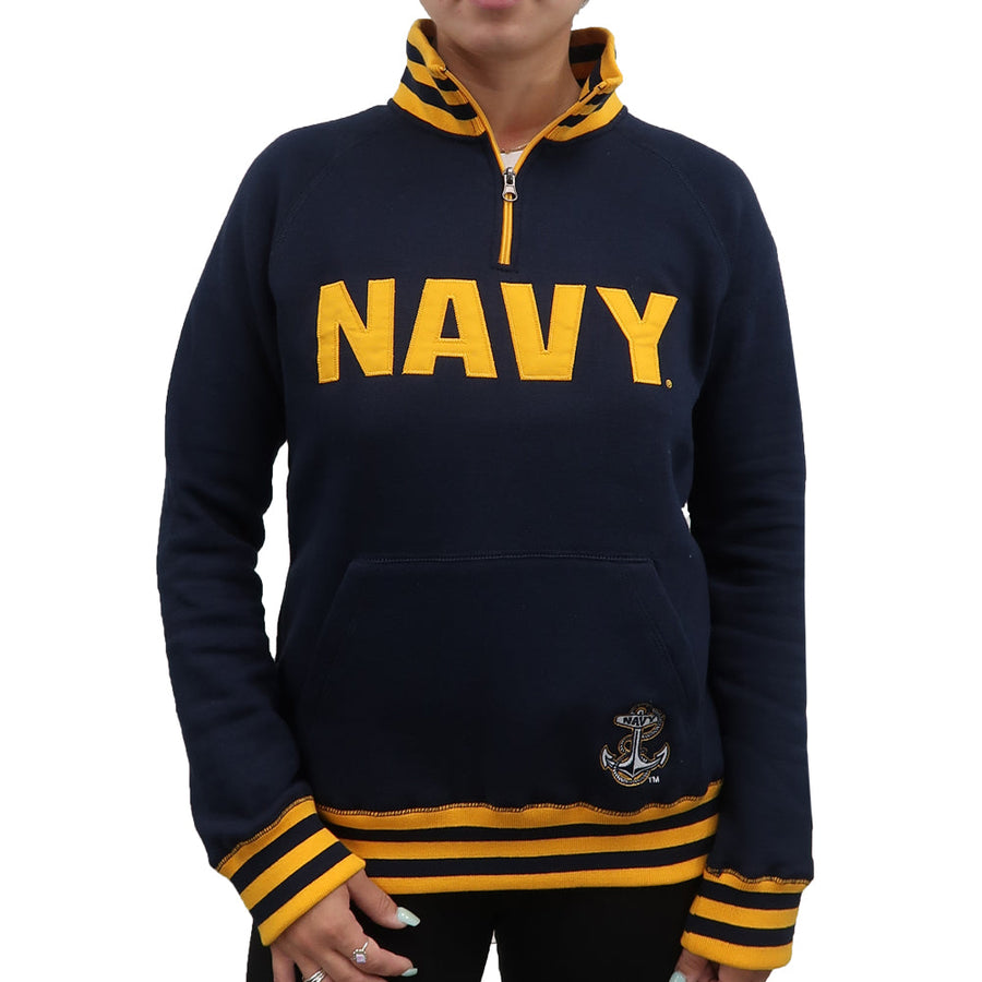 Navy Ladies Tackle Twill Fleece Stripe 1/4 Zip (Navy)
