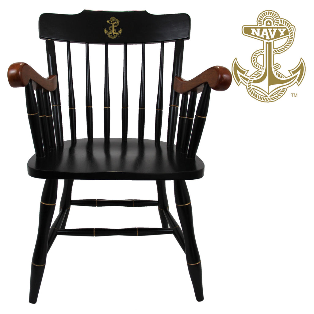 Navy Anchor Wooden Captain Chair (Black with Cherry Arms)