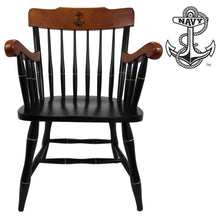 Load image into Gallery viewer, Navy Anchor Wooden Captain Chair (Black - Cherry Arms &amp; Crown)