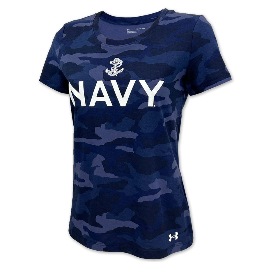 Navy Ladies Under Armour Cotton Camo T-Shirt