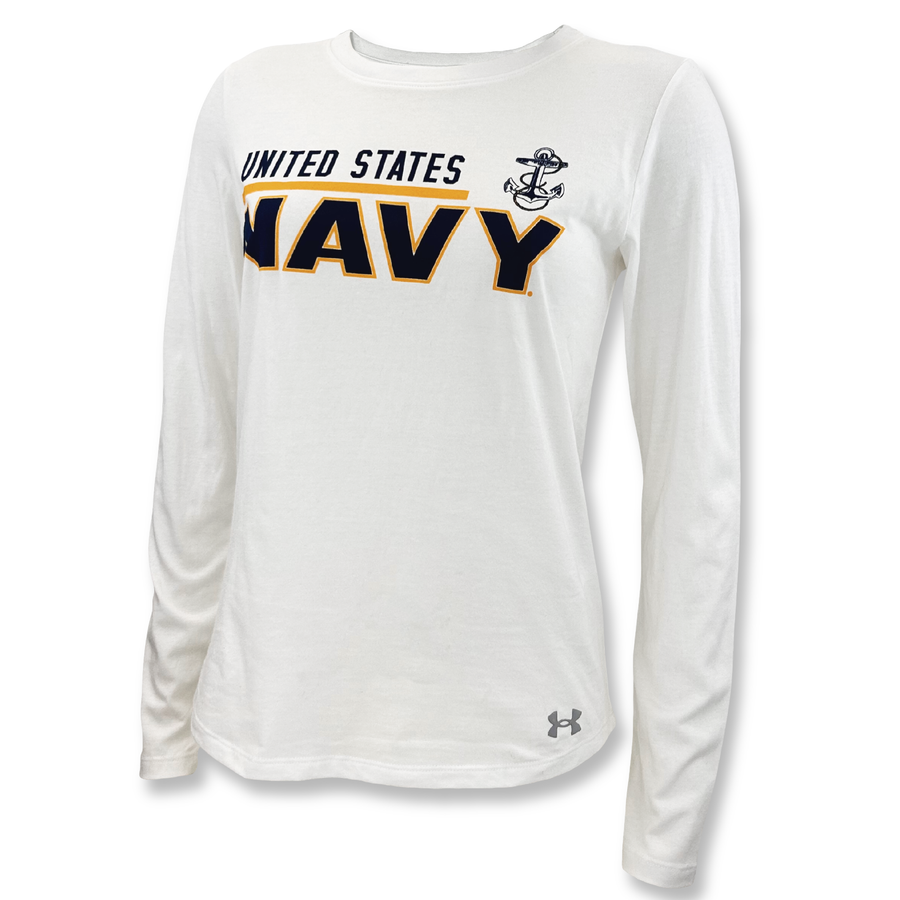 United States Navy Ladies Under Armour Long Sleeve T Shirt White