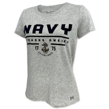 Load image into Gallery viewer, Navy Ladies Under Armour Anchors Aweigh T-Shirt (Silver Heather)