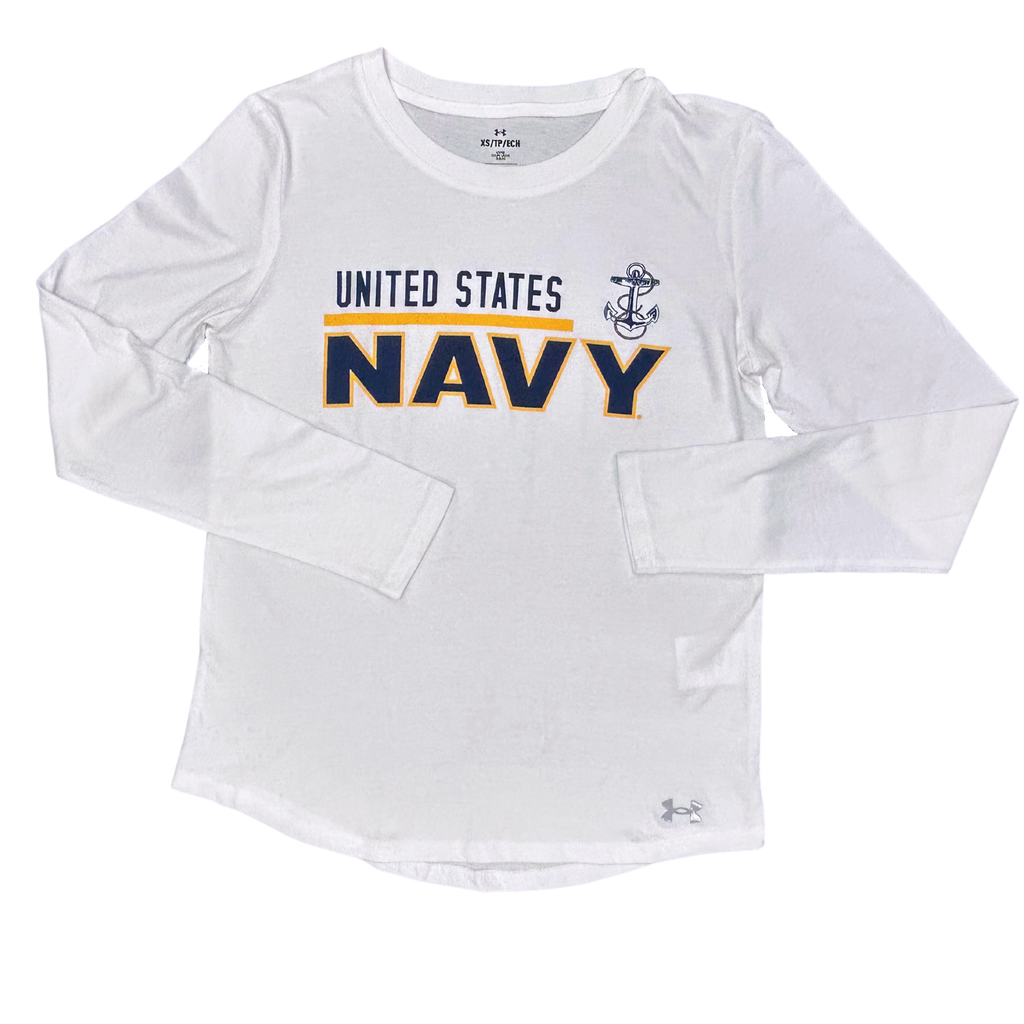 United States Navy Ladies Under Armour Long Sleeve T-Shirt (White)