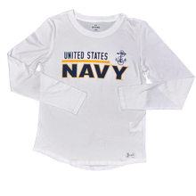 Load image into Gallery viewer, United States Navy Ladies Under Armour Long Sleeve T-Shirt (White)