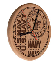 Load image into Gallery viewer, United States Navy 13&quot; Solid Wood Engraved Clock