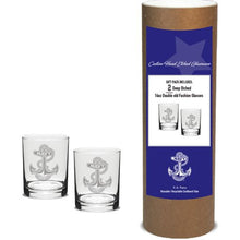 Load image into Gallery viewer, Navy Anchor 14oz Deep Etched Double Old Fashion Glasses (Clear)*