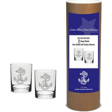 Load image into Gallery viewer, Navy Anchor 14oz Deep Etched Double Old Fashion Glasses (Clear)