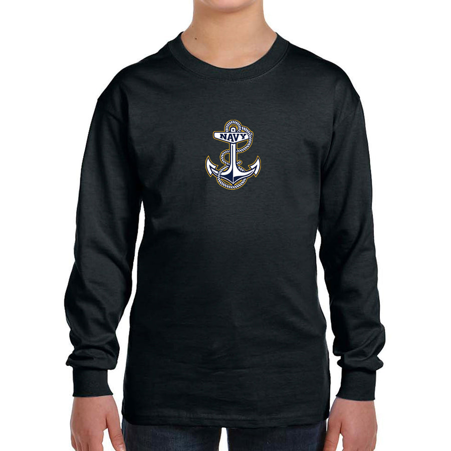 Navy Youth Anchor Logo Long Sleeve T-Shirt