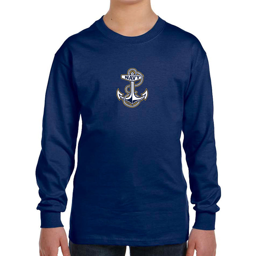 Navy Youth Anchor Logo Long Sleeve T-Shirt