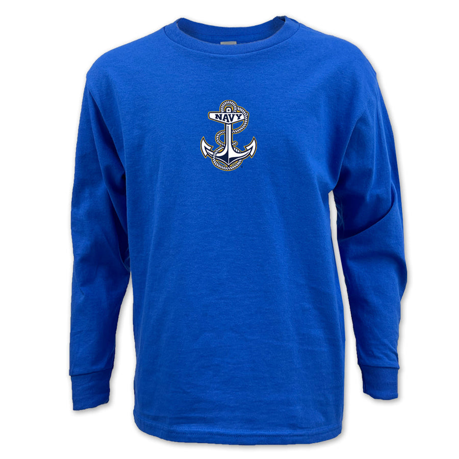 Navy Youth Anchor Logo Long Sleeve T-Shirt