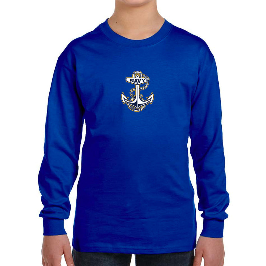 Navy Youth Anchor Logo Long Sleeve T-Shirt