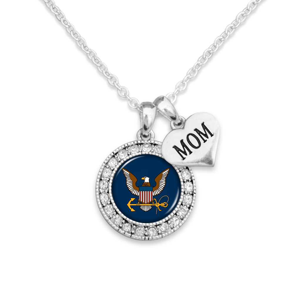 Navy Eagle Crystal Mom Necklace