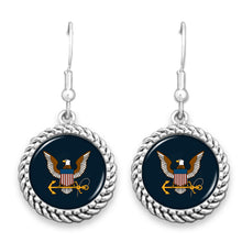 Load image into Gallery viewer, Navy Eagle Rope Edge Earrings