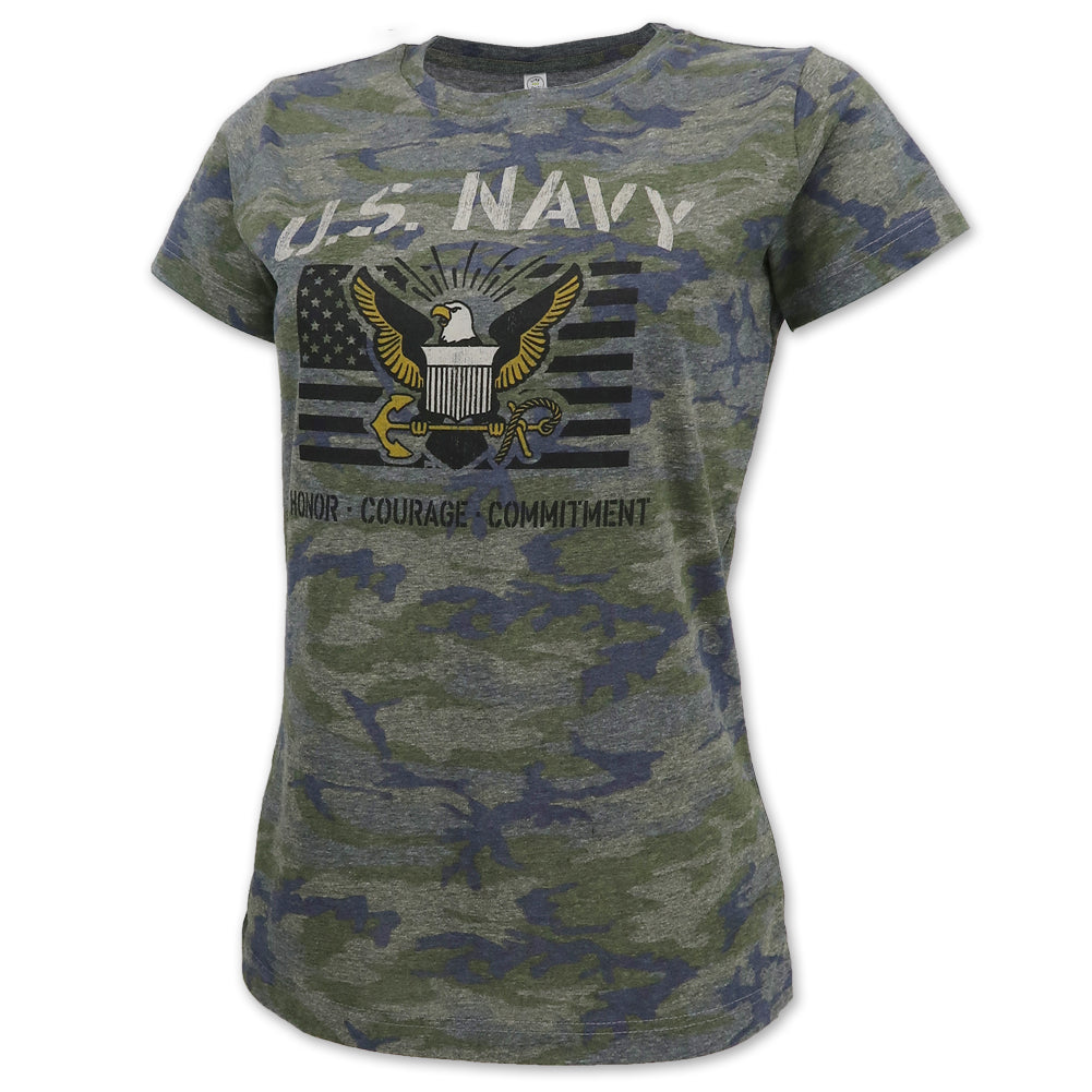 Navy Ladies Vintage Stencil T-Shirt (Camo)