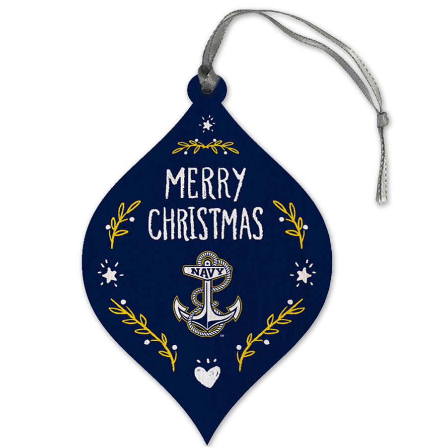 Navy Merry Christmas Teardrop Ornament