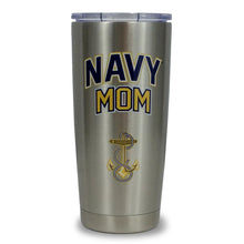 Load image into Gallery viewer, Navy Mom Stainless Steel Tumbler (Silver)
