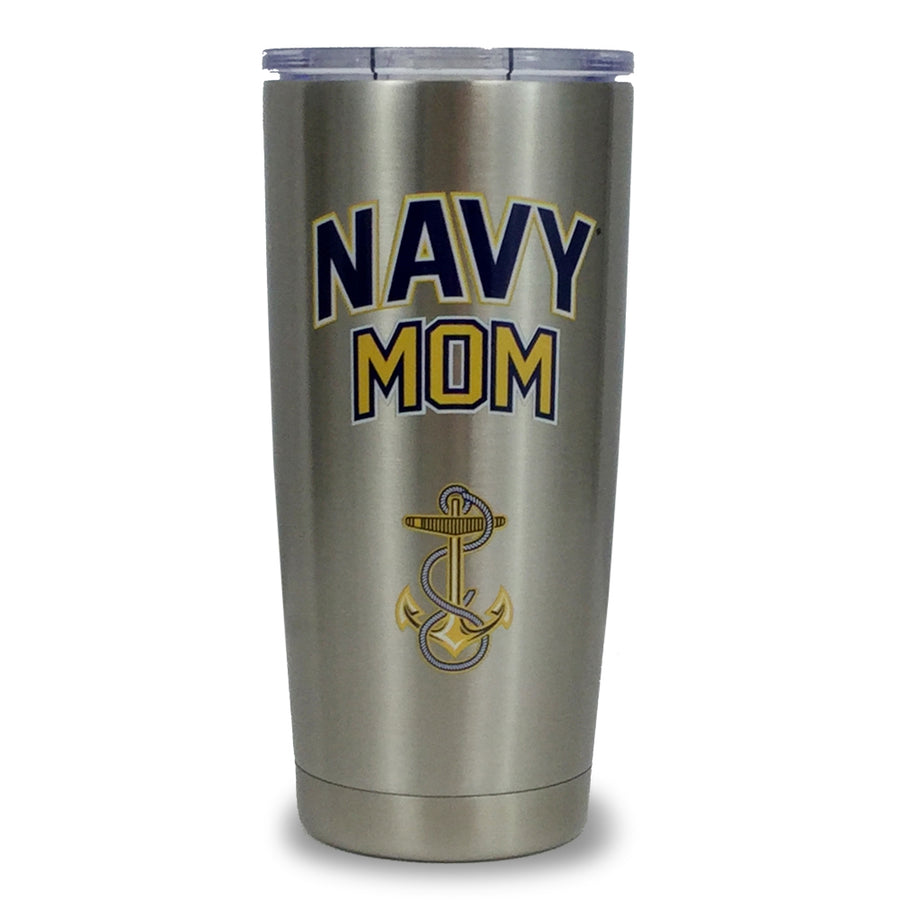 Navy Mom Stainless Steel Tumbler (Silver)