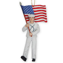 Load image into Gallery viewer, Navy Sailor With Flag Ornament