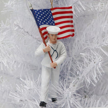 Load image into Gallery viewer, Navy Sailor With Flag Ornament