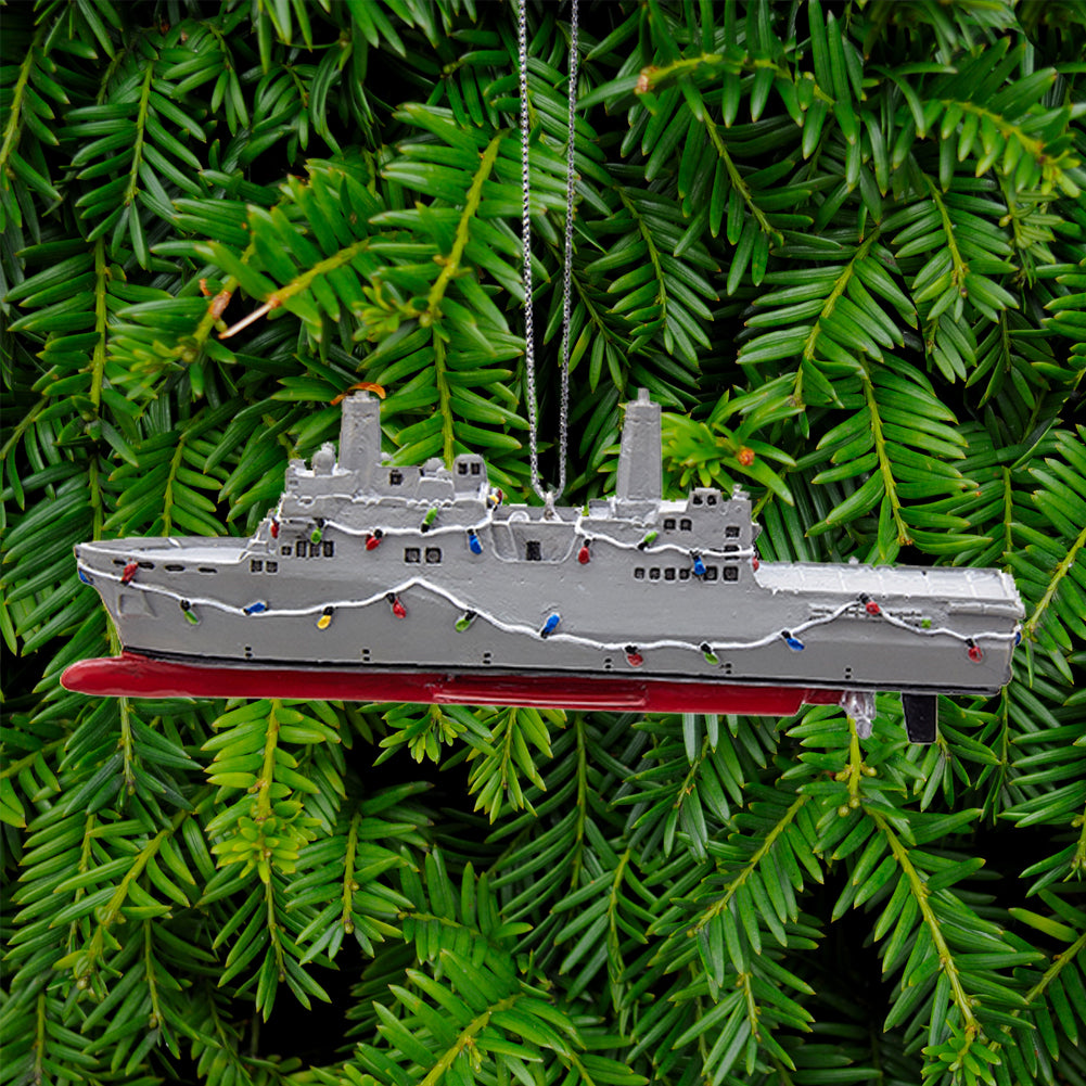 Navy Ship W/Christmas Lights Ornament