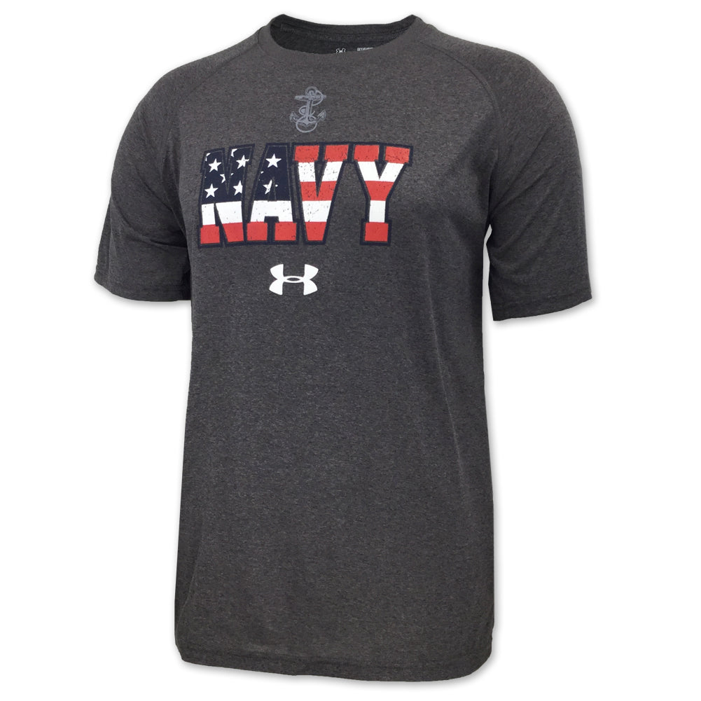 Tech Navy USA T-Shirt Armour Flag (Charcoal) Under