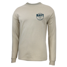 Load image into Gallery viewer, Navy Retired Left Chest Long Sleeve T-Shirt