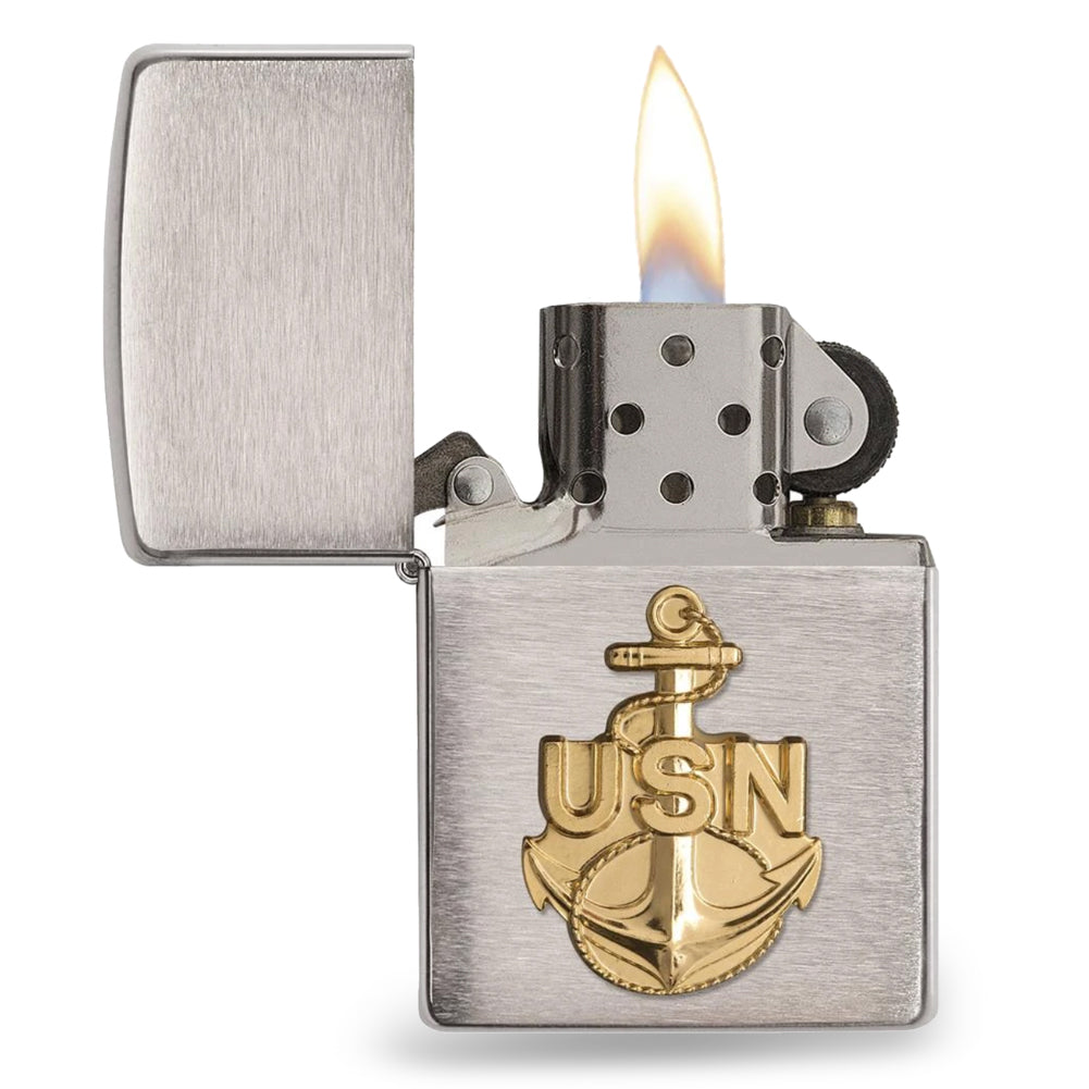 United States Navy Brushed Chrome Emblem Zippo Lighter