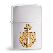 Load image into Gallery viewer, United States Navy Brushed Chrome Emblem Zippo Lighter