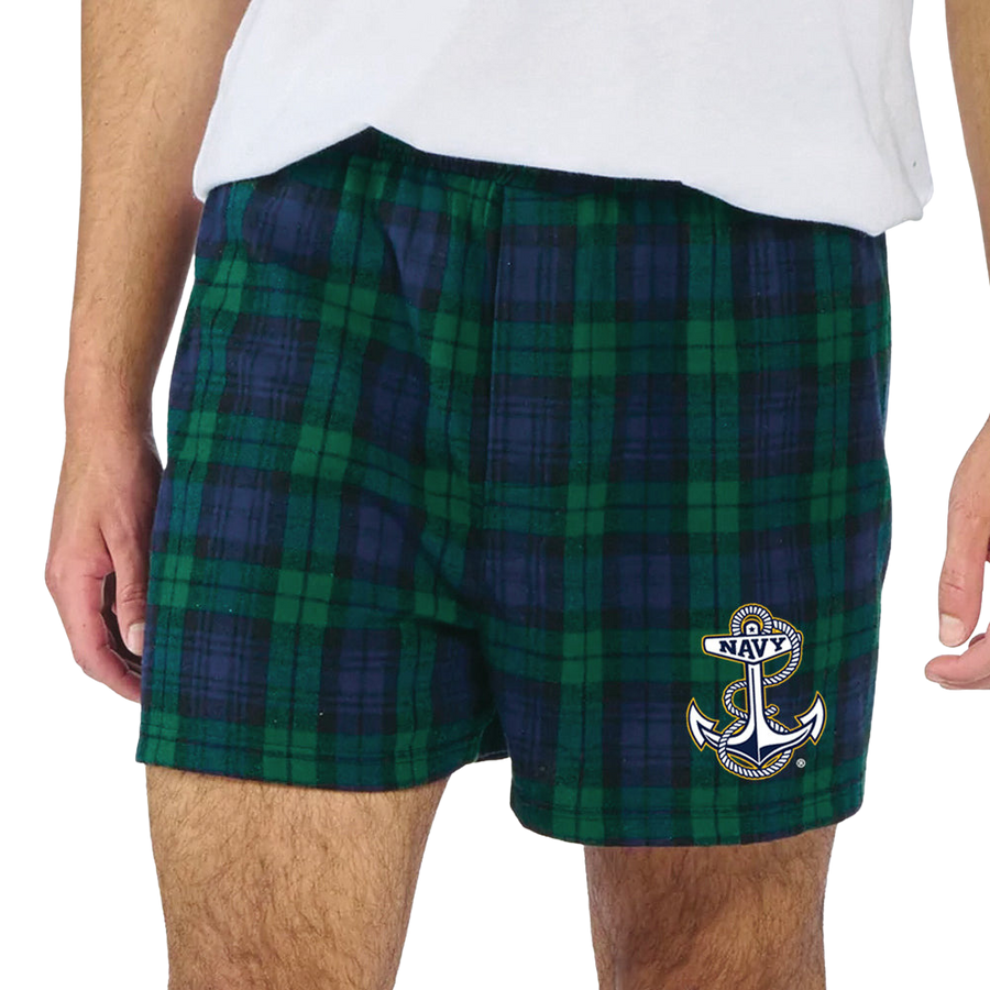 Navy Anchor Logo Flannel Shorts (Blackwatch)