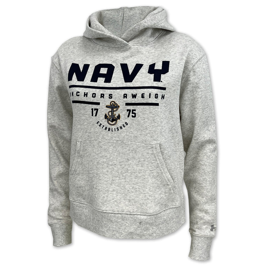 Navy Ladies Under Armour Anchors Aweigh All Day Fleece Hood (Silver Heather)